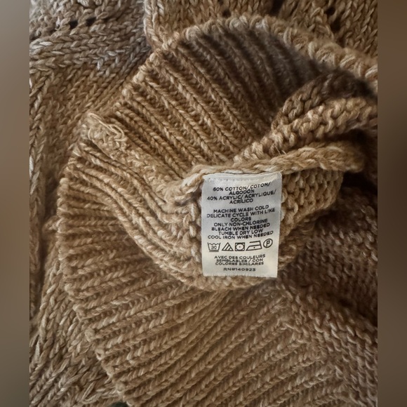 LOFT Marled Tan Pointelle Knit Sweater WomensLarge Pullover Chunky Cozy Knit Top - Picture 7 of 7